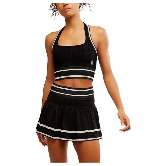 Free People Movement Advantage Black Tennis Mini Skirt Crop Top Set Size Small - Picture 1 of 13